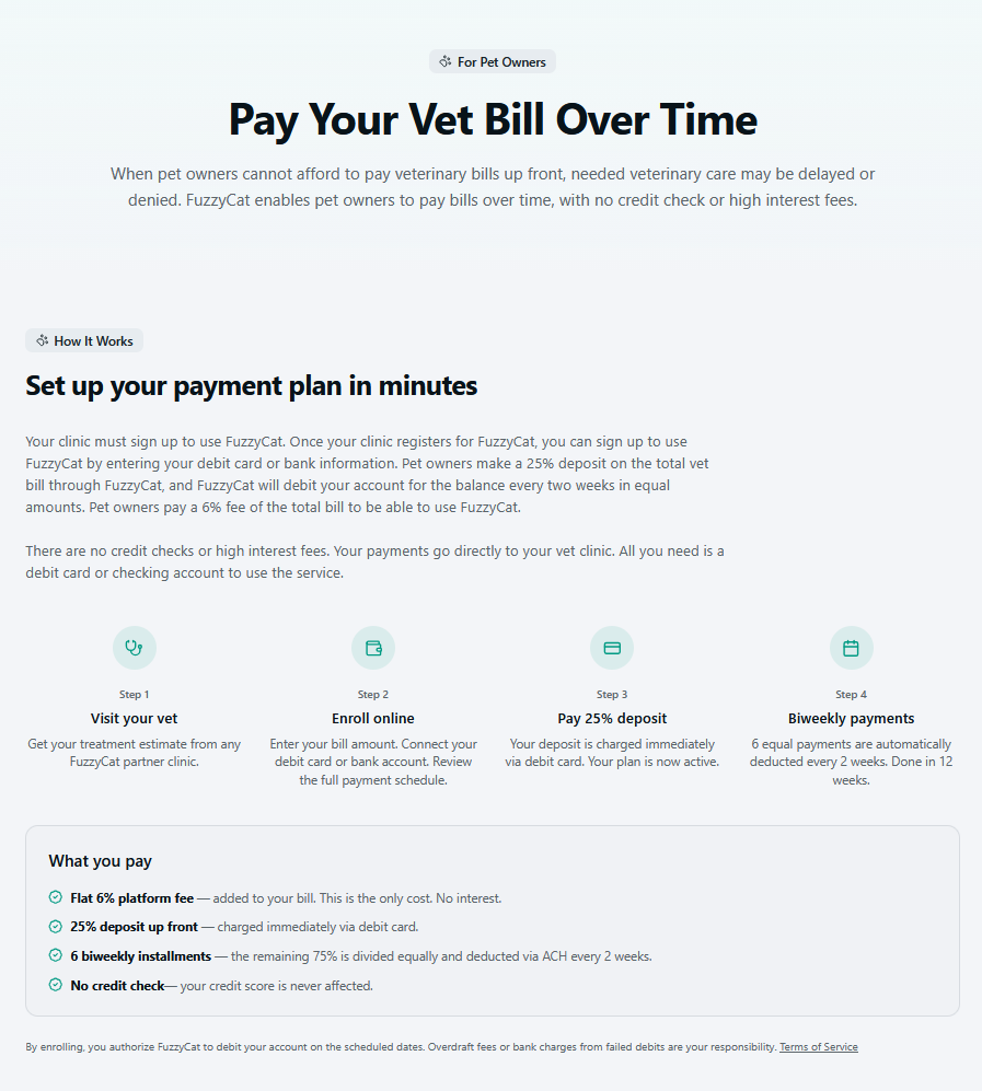 FuzzyCat – Pet Owner Landing