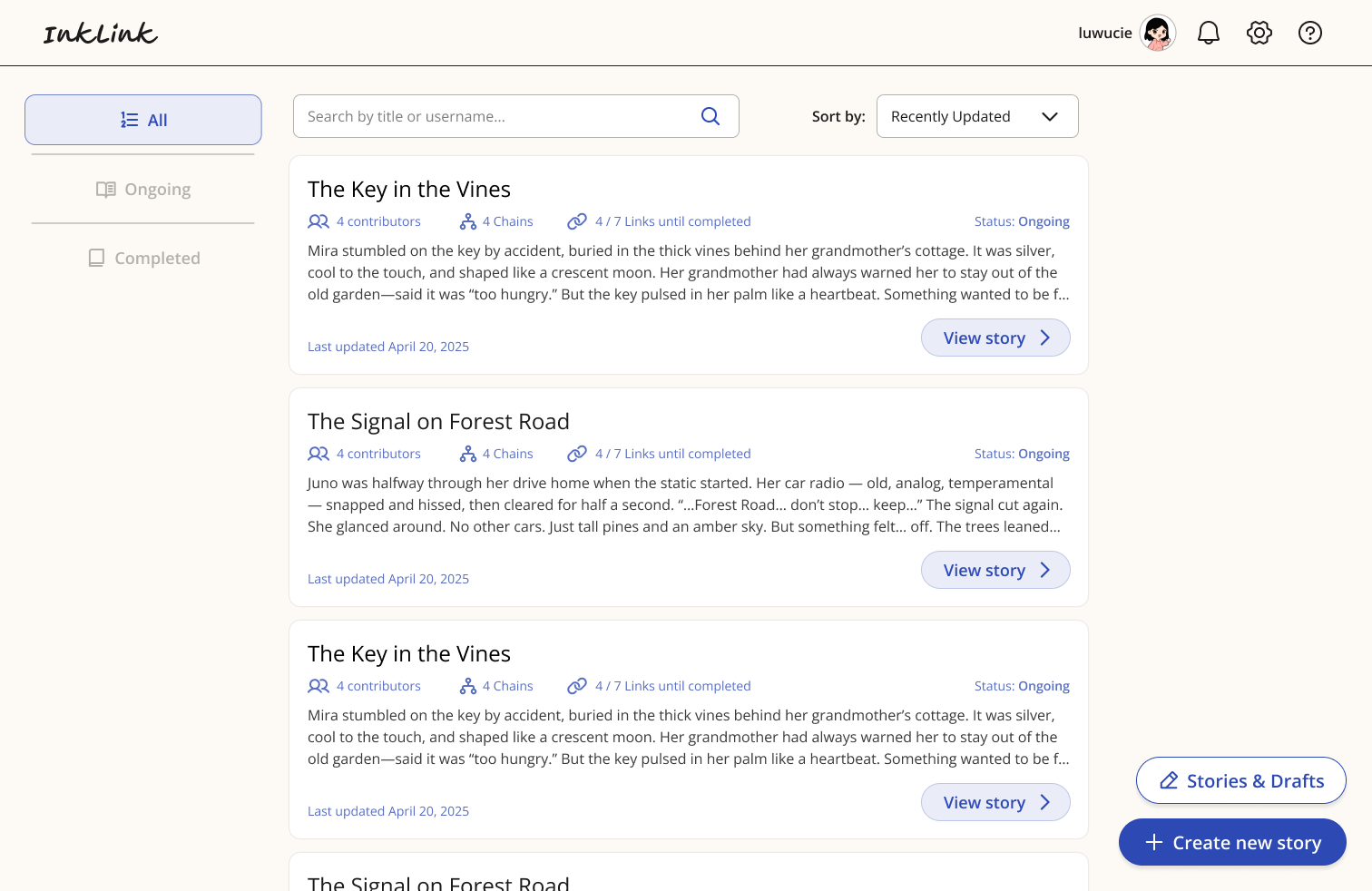 InkLink Story Dashboard